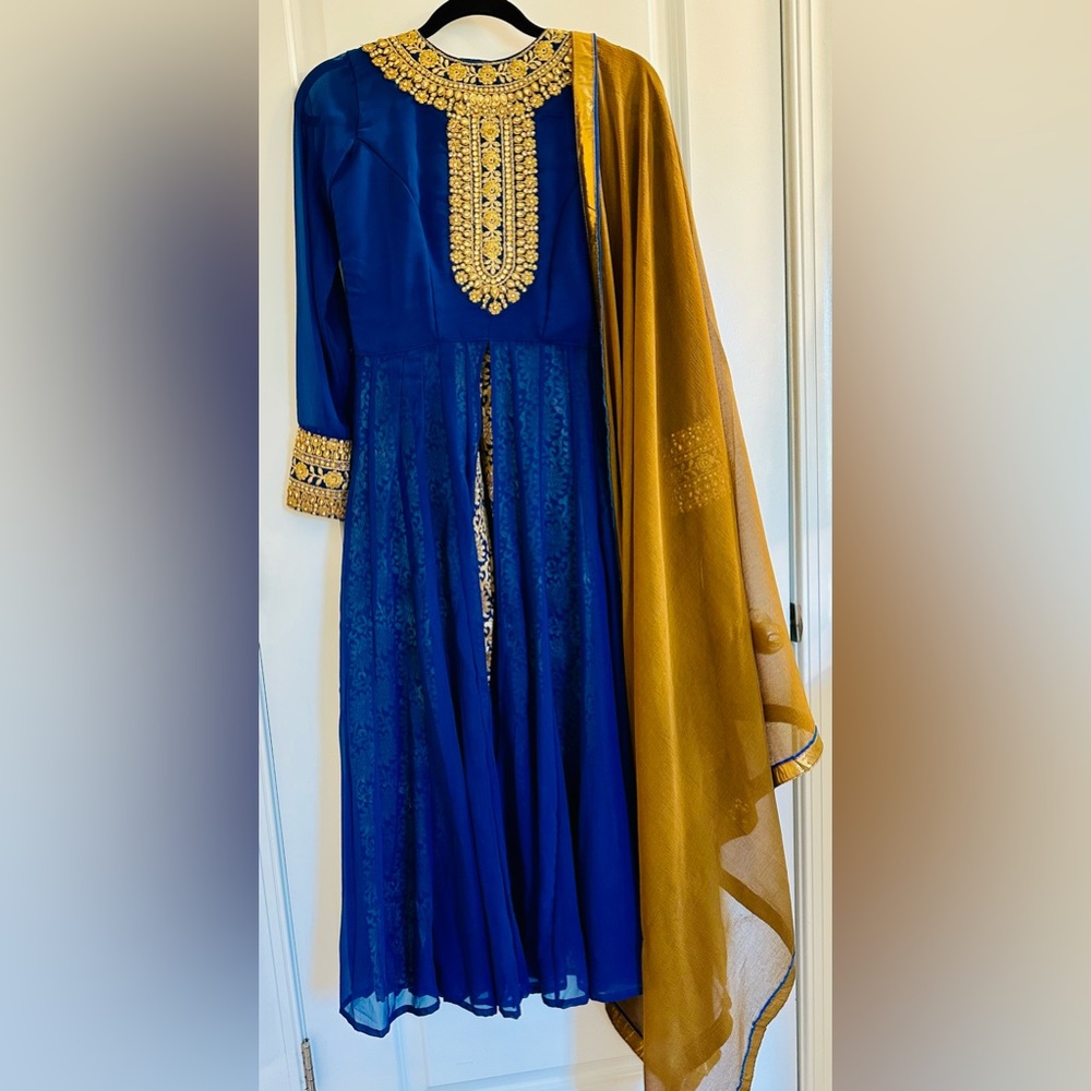 Blue and Gold Embellished Kurta